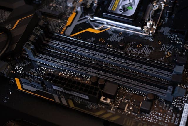 black and grey motherboard